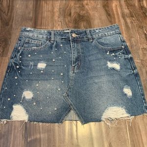 Angel Kiss Distressed Denim Pearl Skirt